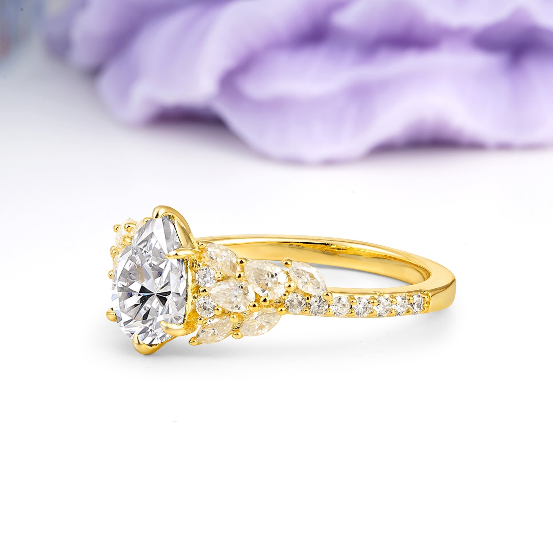 Luxurious Pavé-Set Diamonds, Unique 6-Prong Pear Cut Lab Diamond Engagement Ring - Additional view