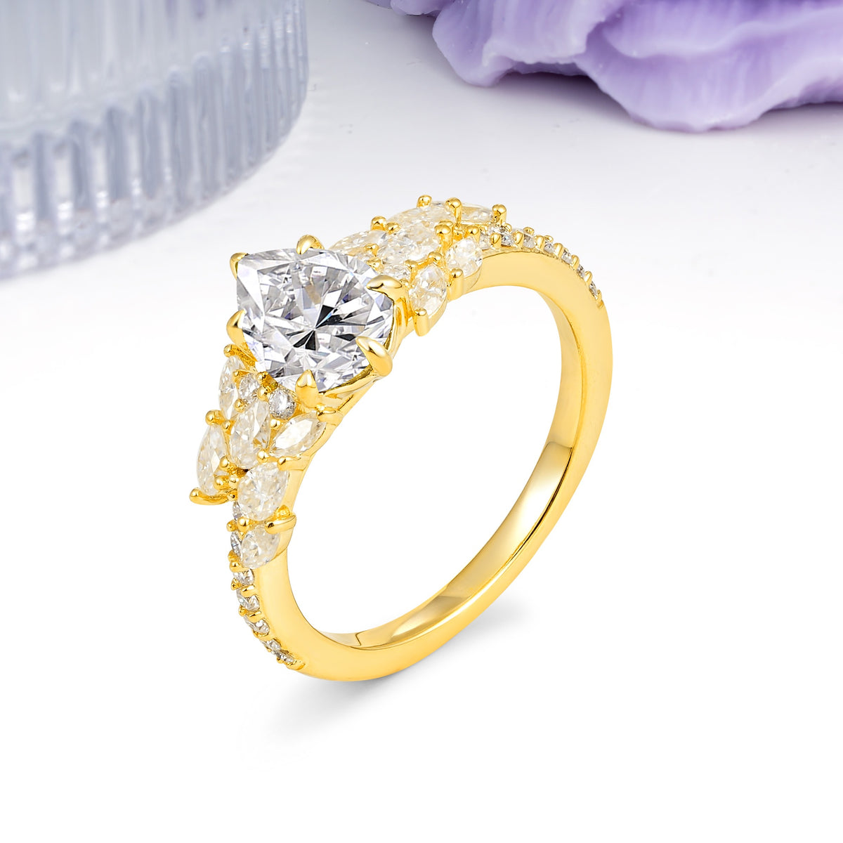 Luxurious Pavé-Set Diamonds, Unique 6-Prong Pear Cut Lab Diamond Engagement Ring - Additional view