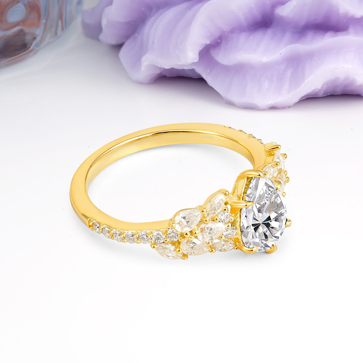 Luxurious Pavé-Set Diamonds, Unique 6-Prong Pear Cut Lab Diamond Engagement Ring - Additional view