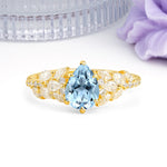 Luxurious Pavé-Set Diamonds, Unique 6-Prong Pear Cut Aquamarine Engagement Ring - Additional view