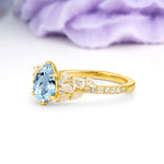 Luxurious Pavé-Set Diamonds, Unique 6-Prong Pear Cut Aquamarine Engagement Ring - Additional view