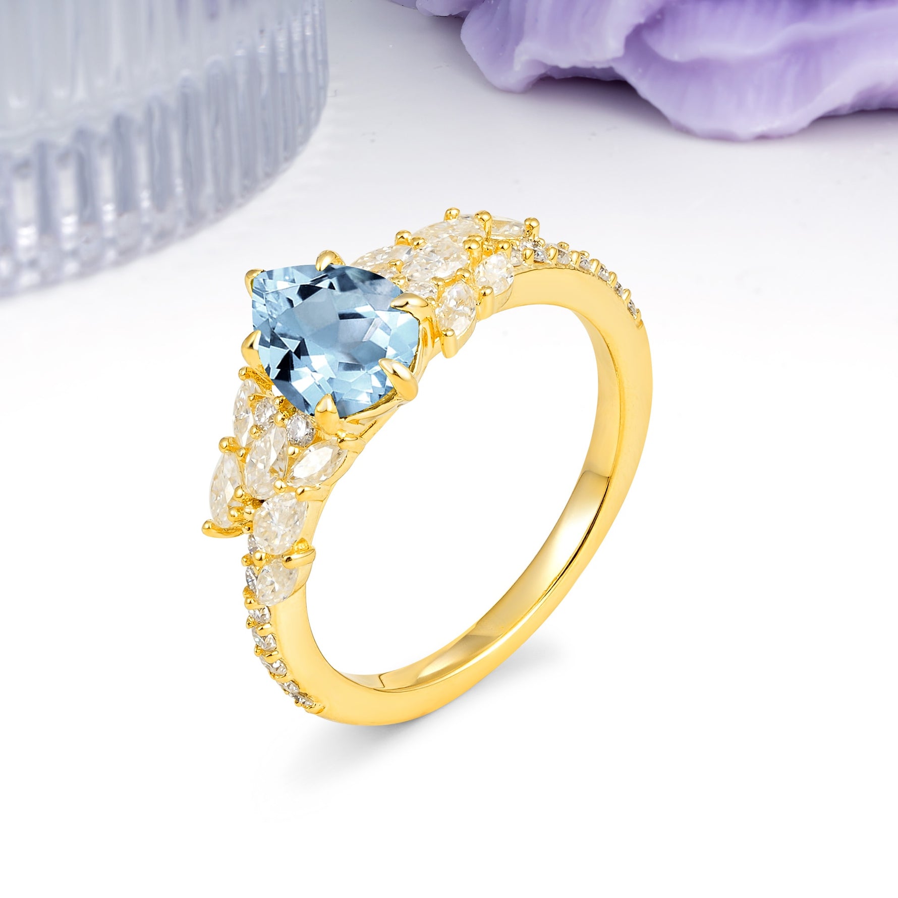Luxurious Pavé-Set Diamonds, Unique 6-Prong Pear Cut Aquamarine Engagement Ring - Additional view