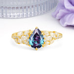 Luxurious Pavé-Set Diamonds, Unique 6-Prong Pear Cut Alexandrite Engagement Ring - Additional view