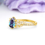 Luxurious Pavé-Set Diamonds, Unique 6-Prong Pear Cut Alexandrite Engagement Ring - Additional view