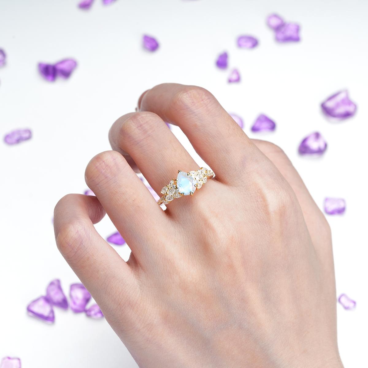 Luxurious Pavé-Set Diamonds, Unique 6-Prong Pear Cut Moonstone Engagement Ring