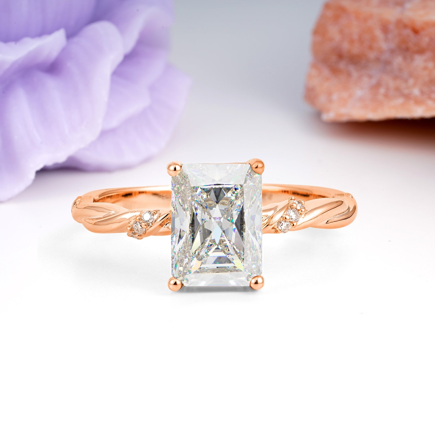 Classic Luxury Twisted 4-Prong Emerald Cut Moissanite Engagement Ring - Additional view