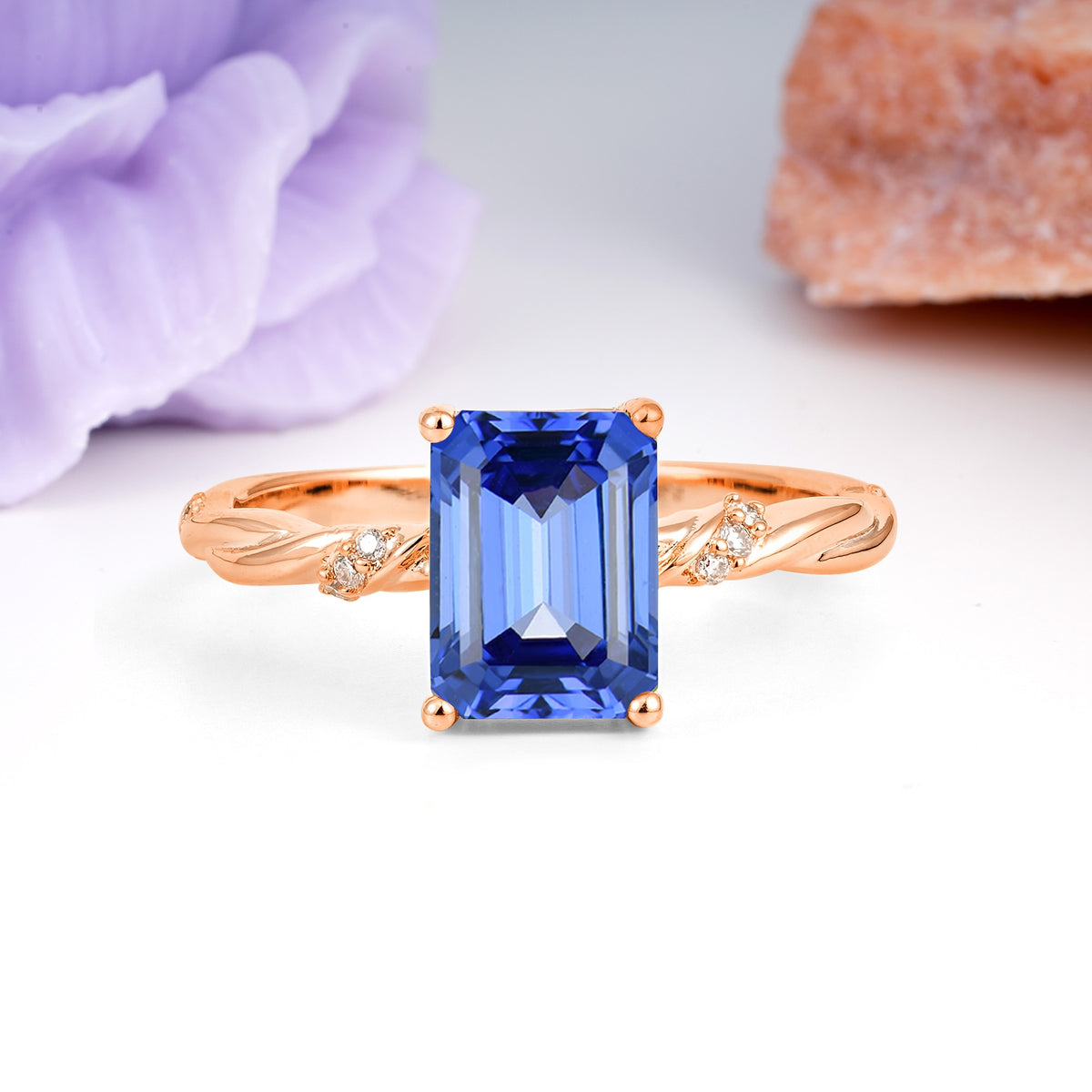 Classic Luxury Twisted 4-Prong Emerald Cut Sapphire Engagement Ring - Additional view