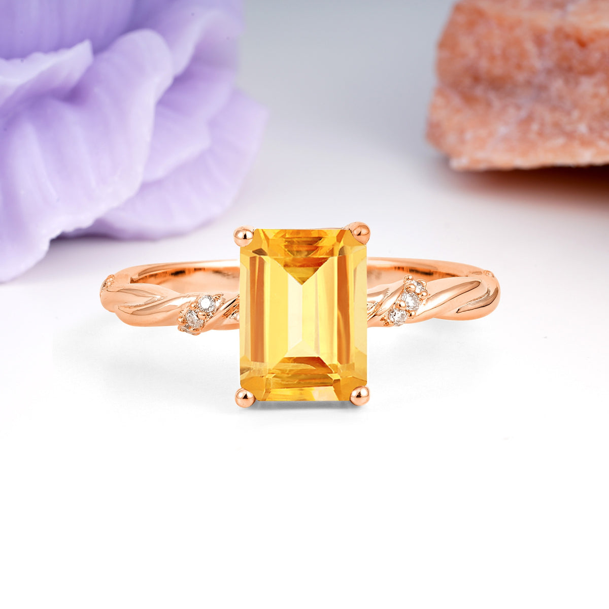 Classic Luxury Twisted 4-Prong Emerald Cut Citrine Engagement Ring - Additional view