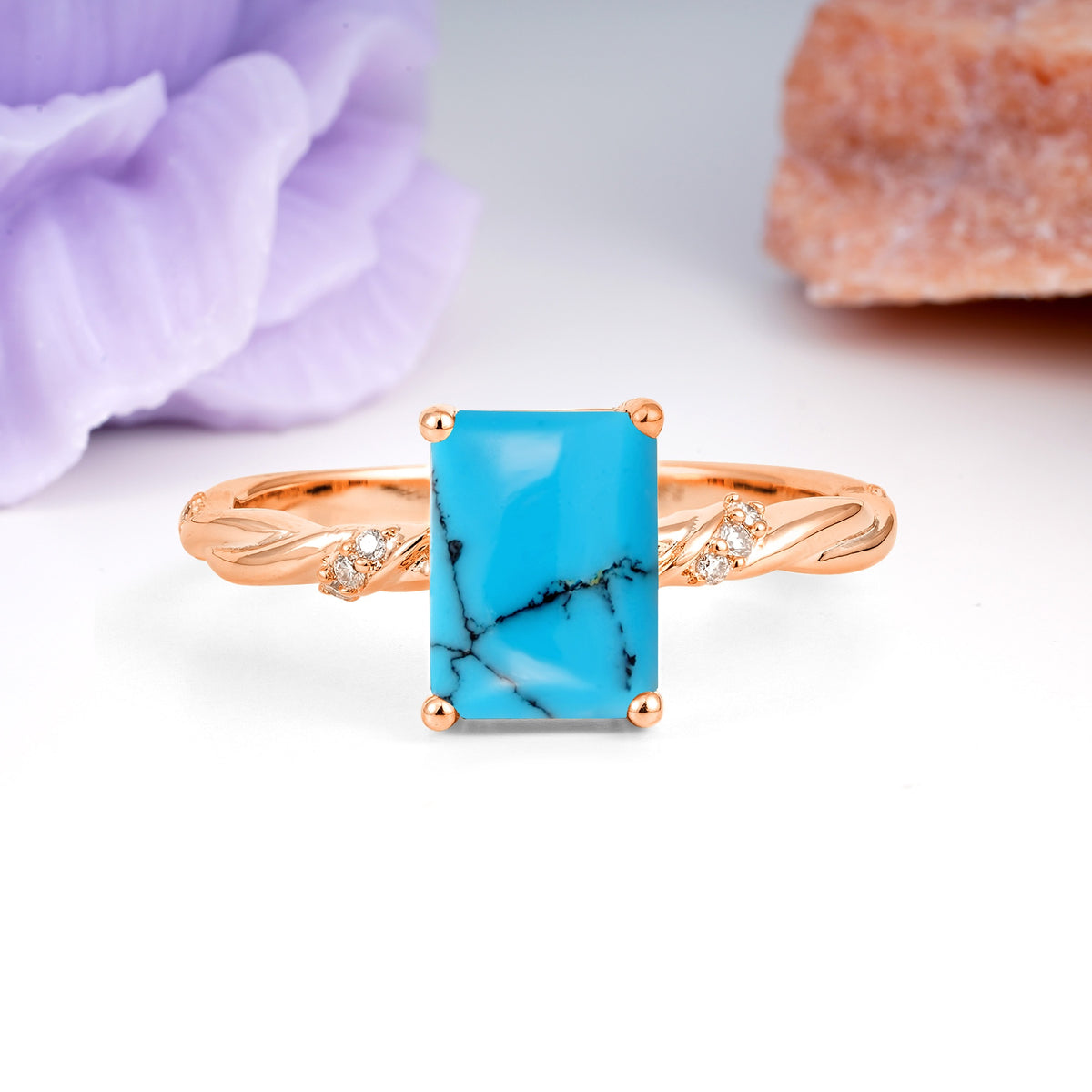 Classic Luxury Twisted 4-Prong Emerald Cut Turquoise Engagement Ring - Additional view