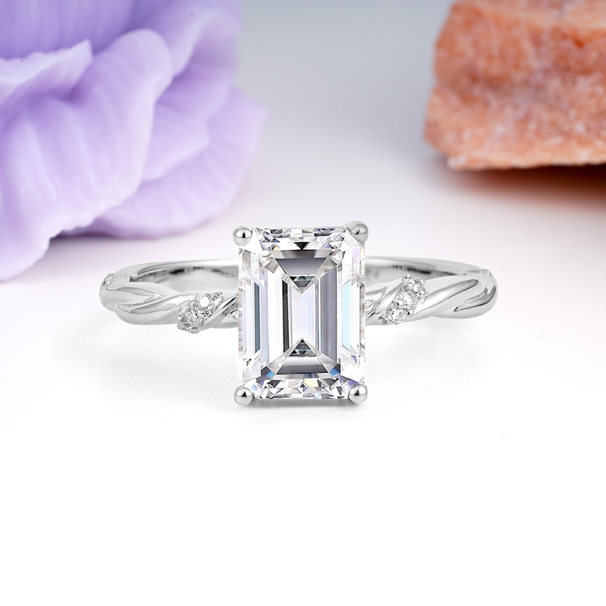 Classic Luxury Twisted 4-Prong Emerald Cut Lab Diamond Engagement Ring - Additional view