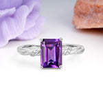 Classic Luxury Twisted 4-Prong Emerald Cut Amethyst Engagement Ring - Additional view