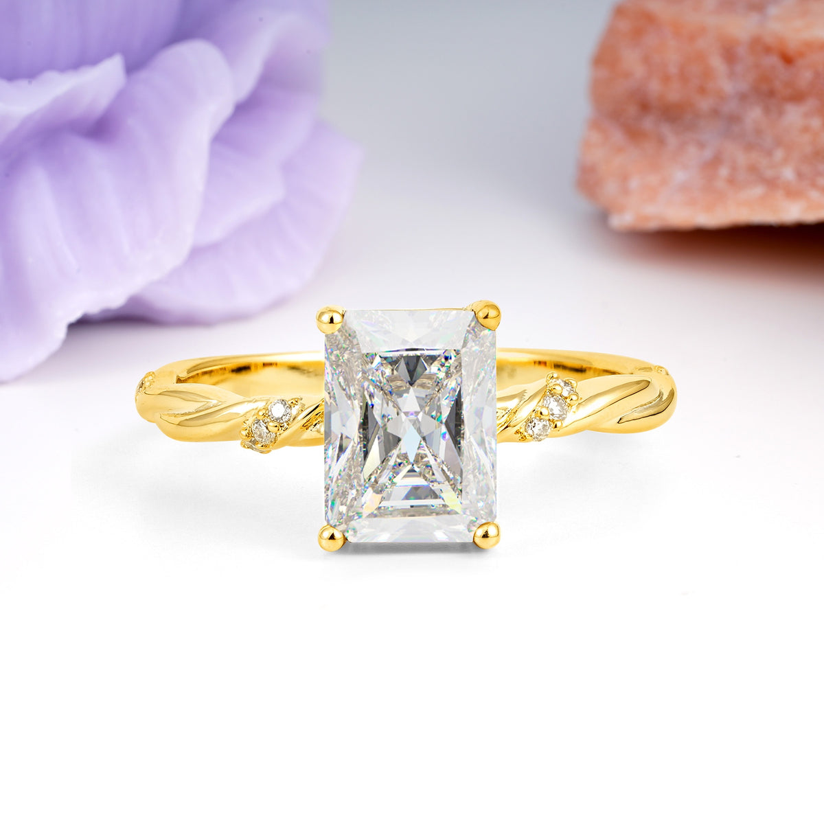 Classic Luxury Twisted 4-Prong Emerald Cut Moissanite Engagement Ring - Additional view