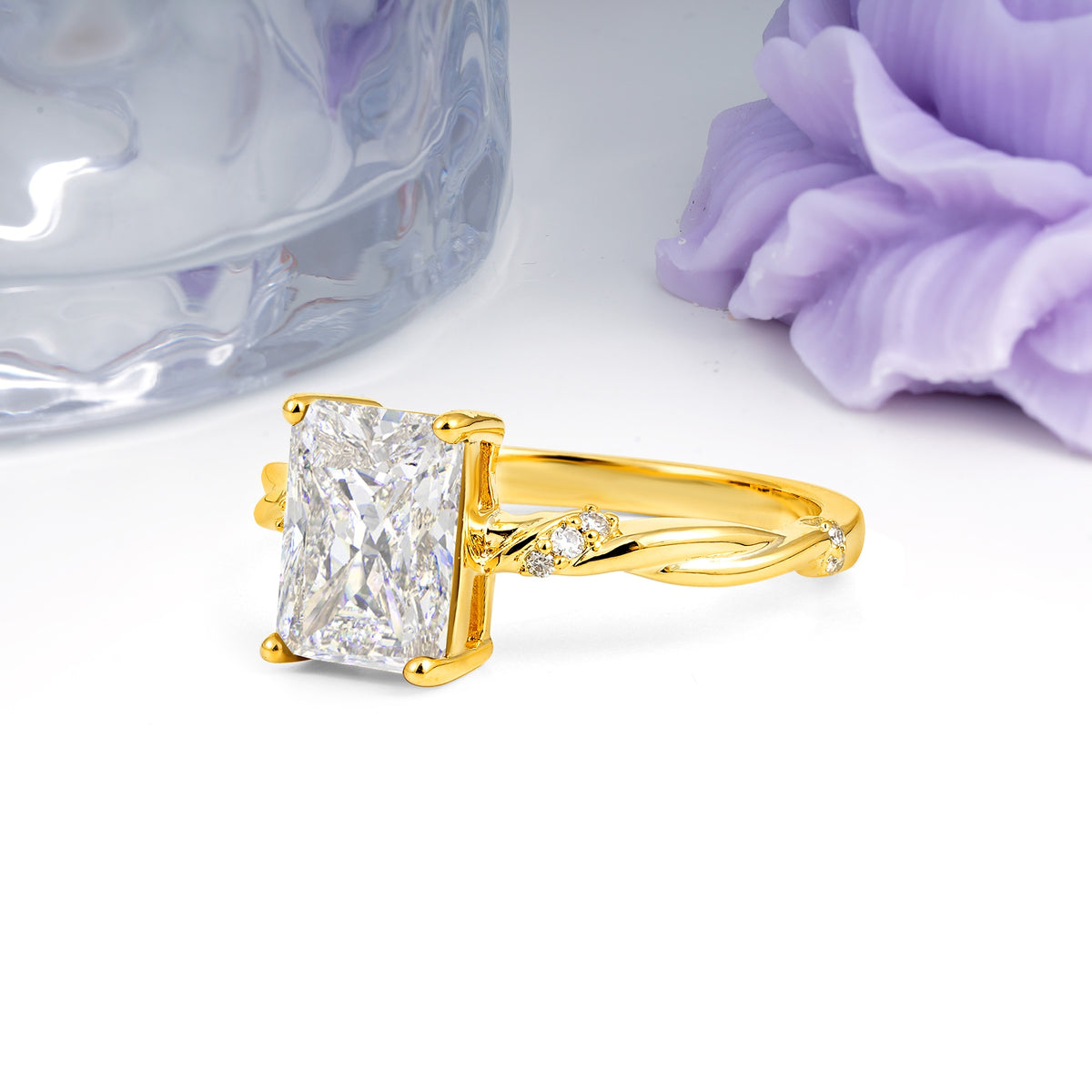 Classic Luxury Twisted 4-Prong Emerald Cut Moissanite Engagement Ring - Additional view
