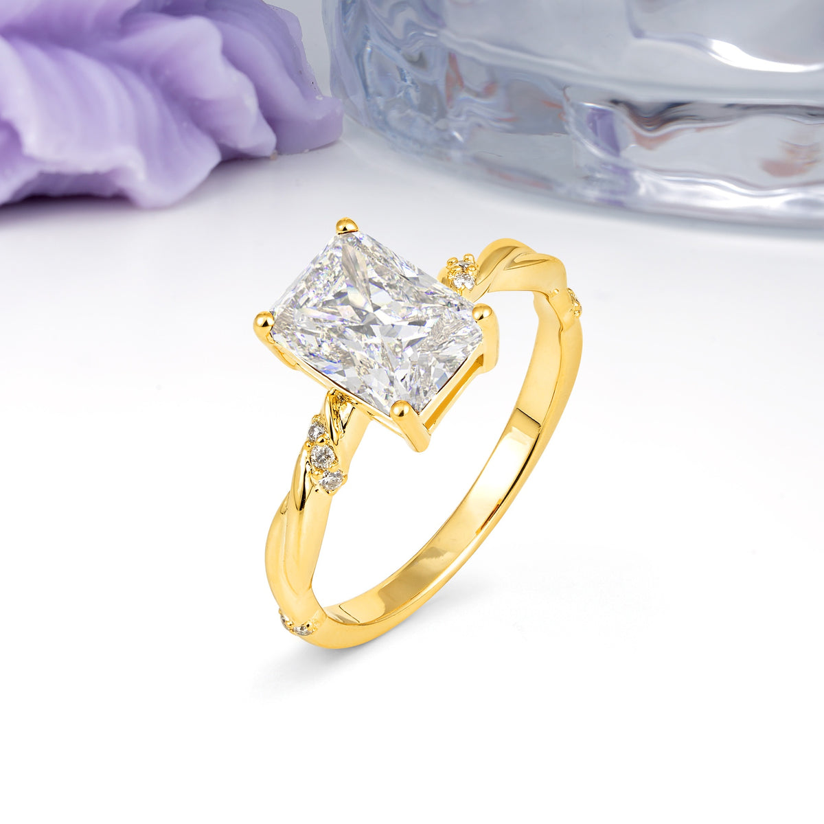 Classic Luxury Twisted 4-Prong Emerald Cut Moissanite Engagement Ring - Additional view