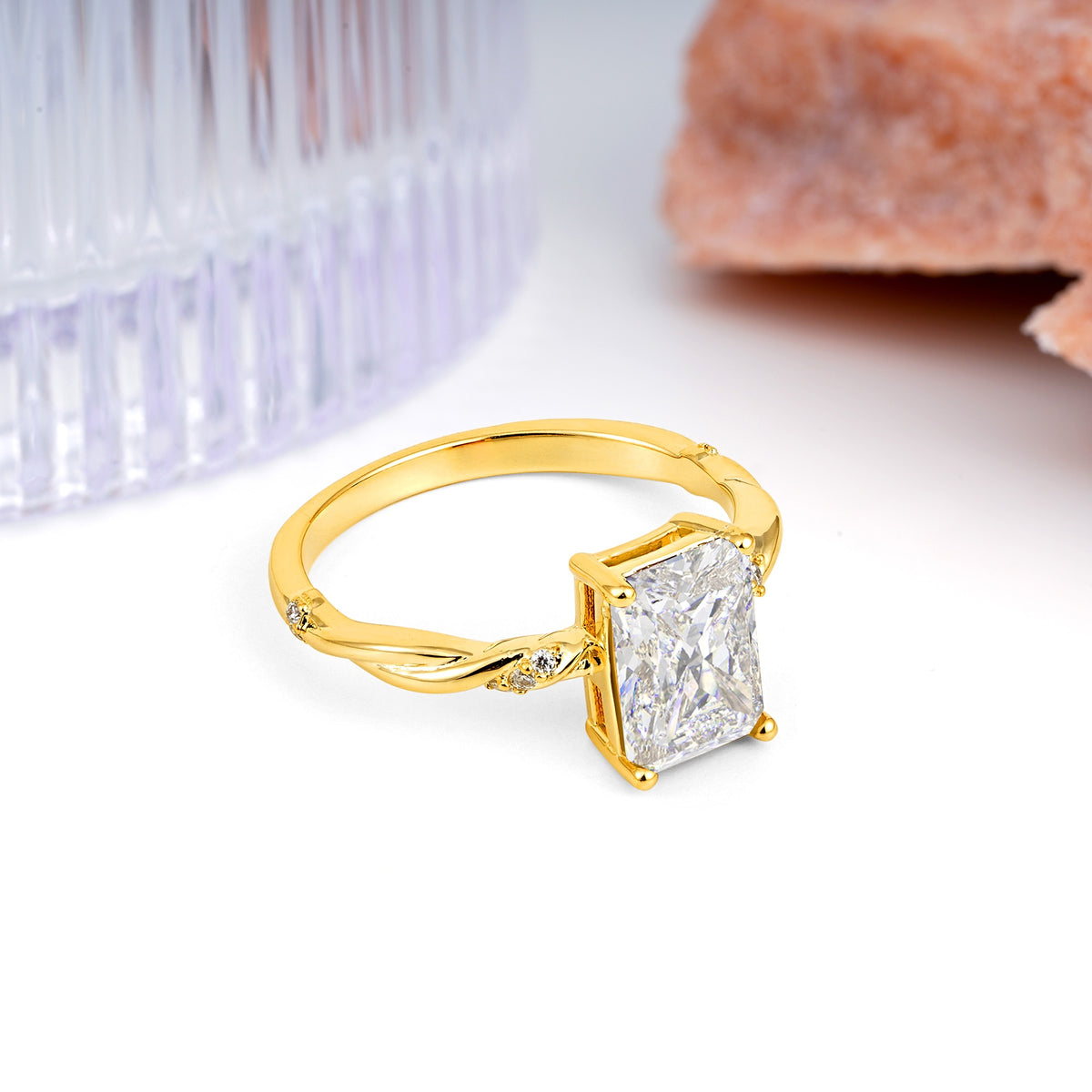 Classic Luxury Twisted 4-Prong Emerald Cut Moissanite Engagement Ring - Additional view