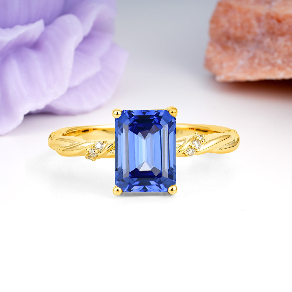 Classic Luxury Twisted 4-Prong Emerald Cut Sapphire Engagement Ring - Additional view