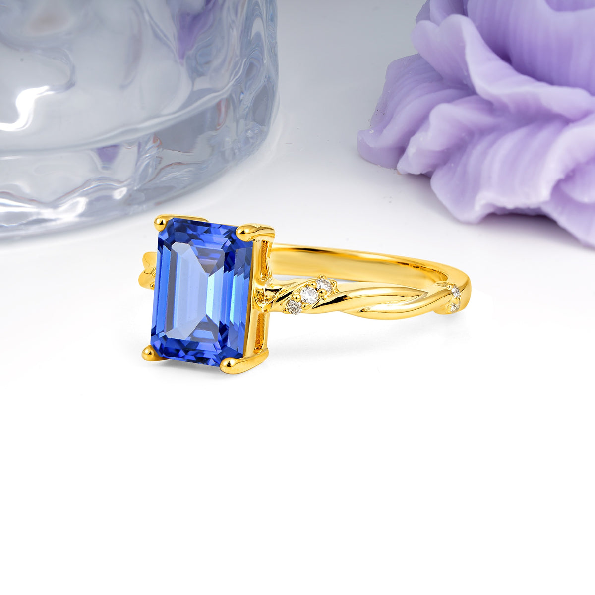 Classic Luxury Twisted 4-Prong Emerald Cut Sapphire Engagement Ring - Additional view