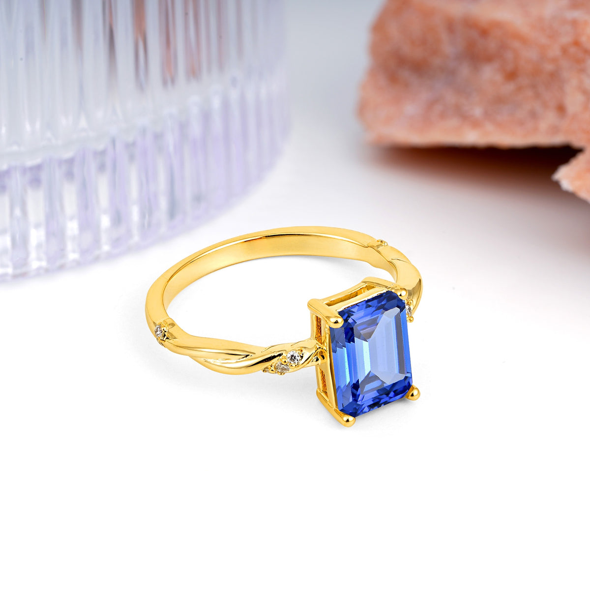 Classic Luxury Twisted 4-Prong Emerald Cut Sapphire Engagement Ring - Additional view