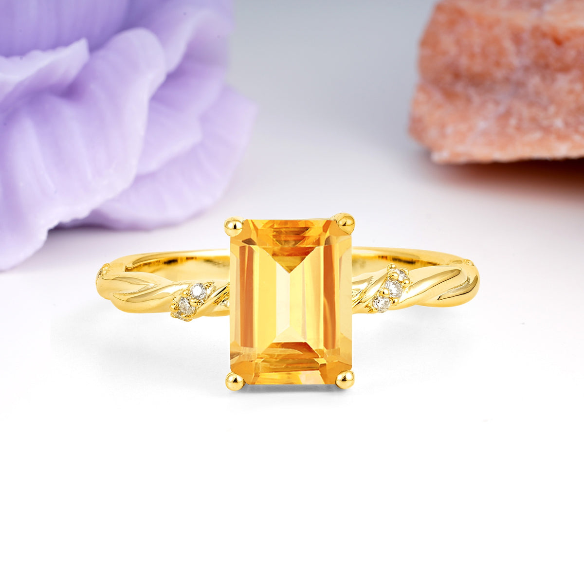 Classic Luxury Twisted 4-Prong Emerald Cut Citrine Engagement Ring - Additional view