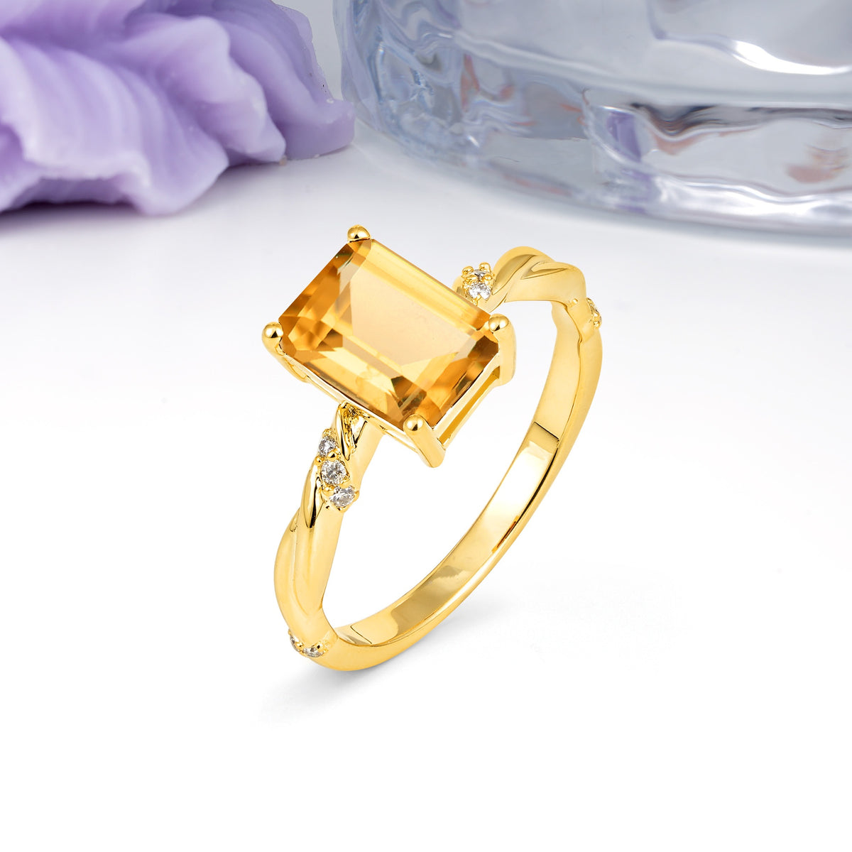 Classic Luxury Twisted 4-Prong Emerald Cut Citrine Engagement Ring - Additional view