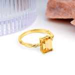 Classic Luxury Twisted 4-Prong Emerald Cut Citrine Engagement Ring - Additional view