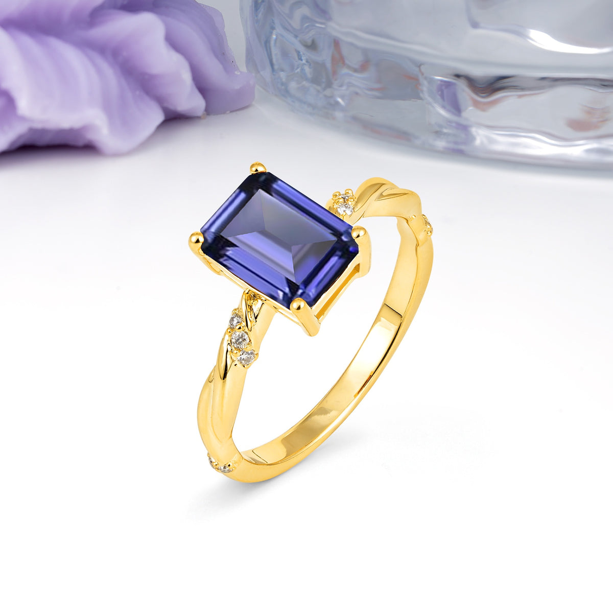 Classic Luxury Twisted 4-Prong Emerald Cut Tanzanite Engagement Ring - Additional view