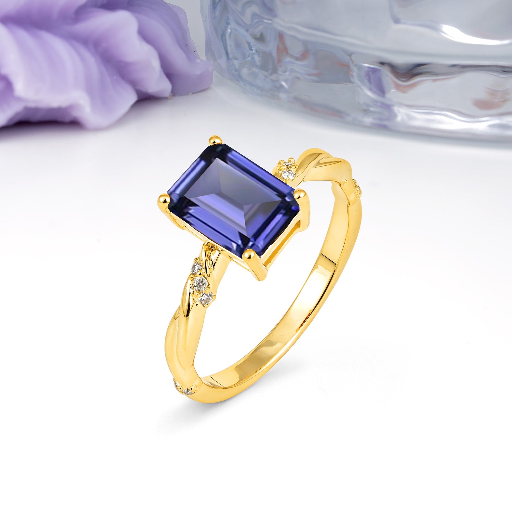 Classic Luxury Twisted 4-Prong Emerald Cut Tanzanite Engagement Ring - Additional view