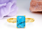 Classic Luxury Twisted 4-Prong Emerald Cut Turquoise Engagement Ring - Additional view