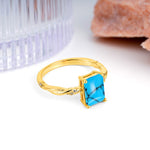 Classic Luxury Twisted 4-Prong Emerald Cut Turquoise Engagement Ring - Additional view