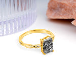 Classic Luxury Twisted 4-Prong Emerald Cut Black Rutilated Quartz Engagement Ring - Additional view