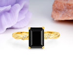 Classic Luxury Twisted 4-Prong Emerald Cut Black Onyx Engagement Ring - Additional view