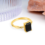 Classic Luxury Twisted 4-Prong Emerald Cut Black Onyx Engagement Ring - Additional view