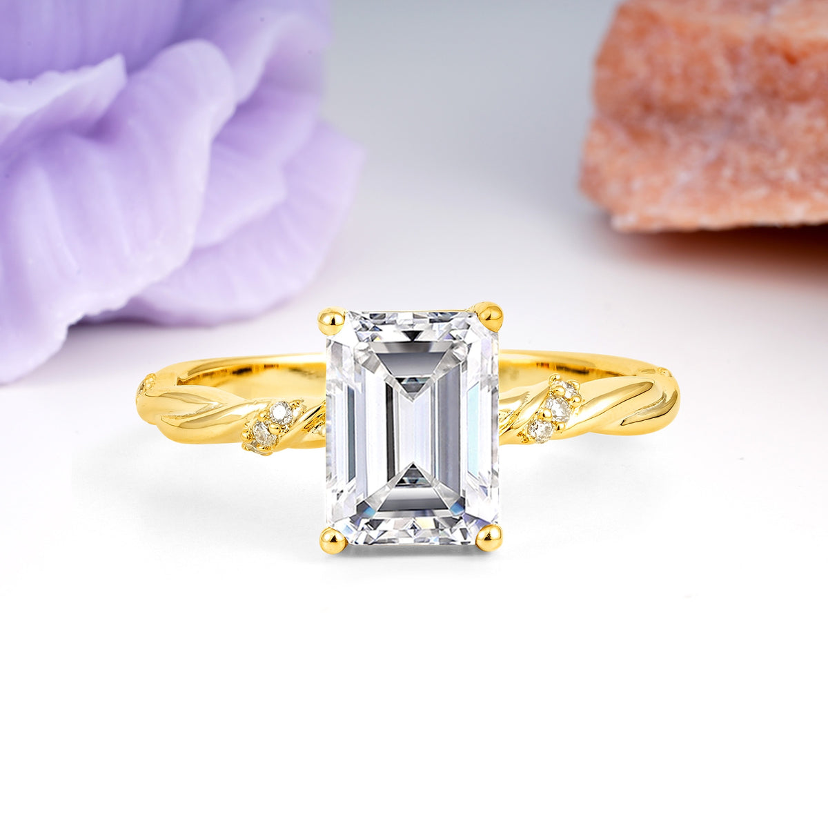 Classic Luxury Twisted 4-Prong Emerald Cut Lab Diamond Engagement Ring - Additional view