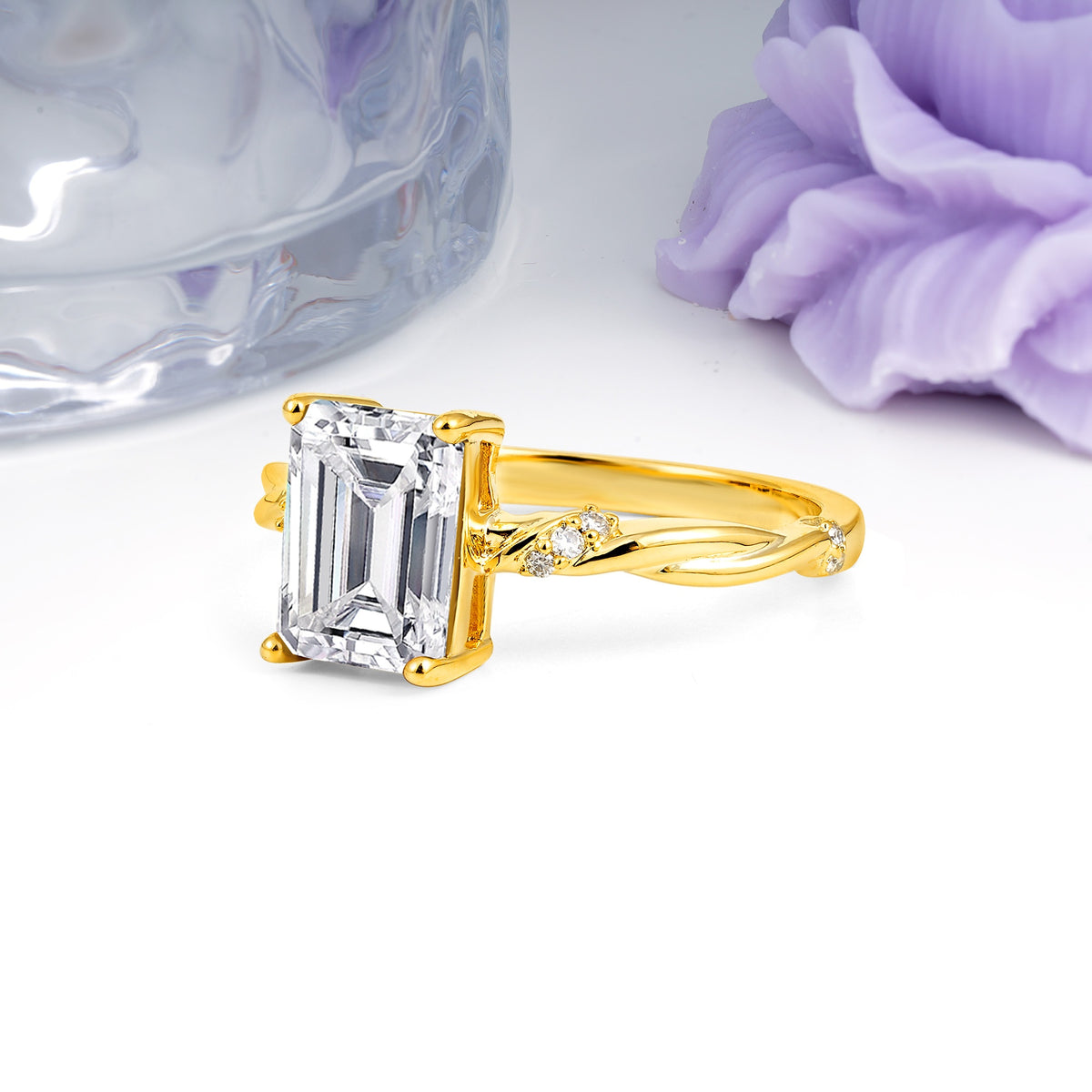 Classic Luxury Twisted 4-Prong Emerald Cut Lab Diamond Engagement Ring - Additional view