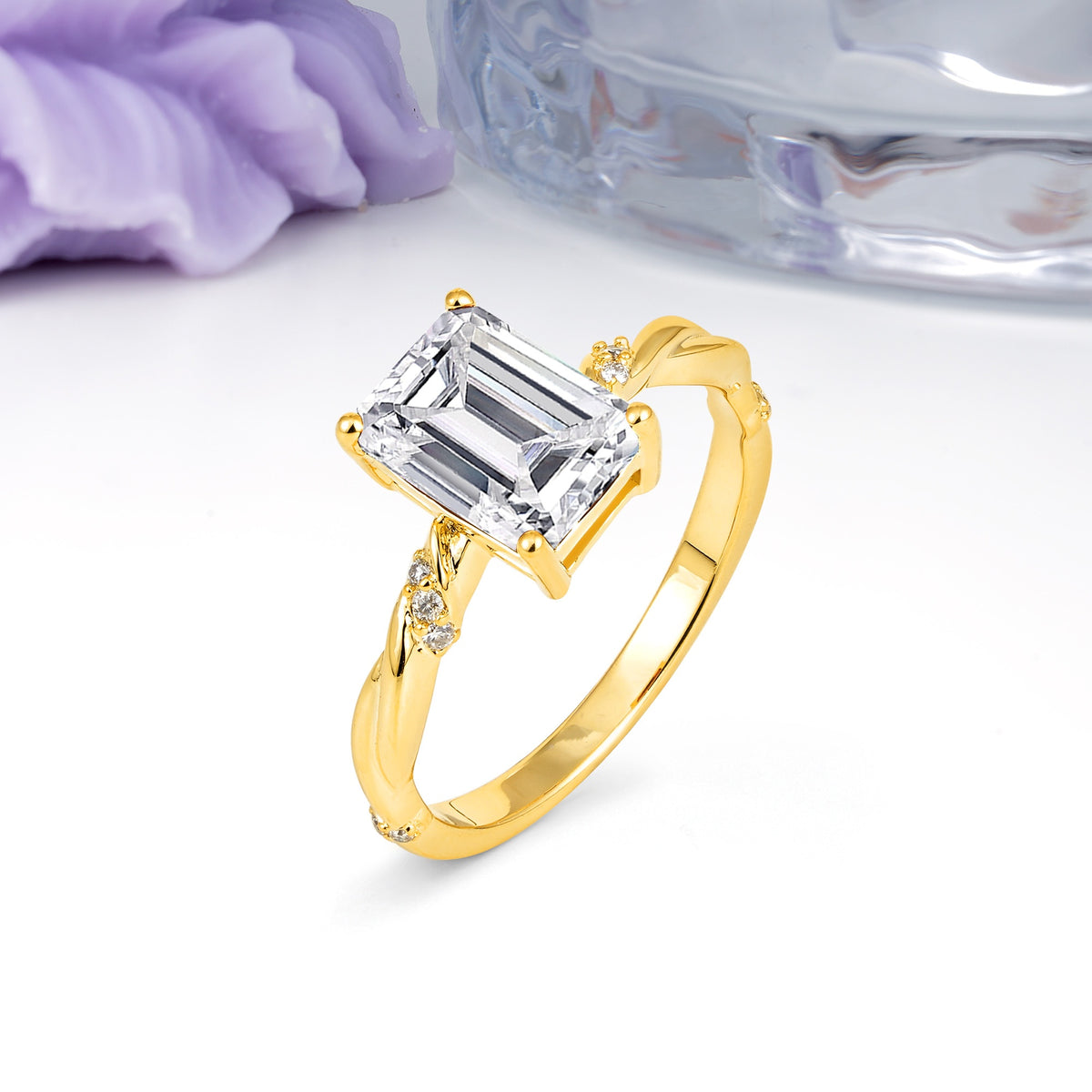 Classic Luxury Twisted 4-Prong Emerald Cut Lab Diamond Engagement Ring - Additional view