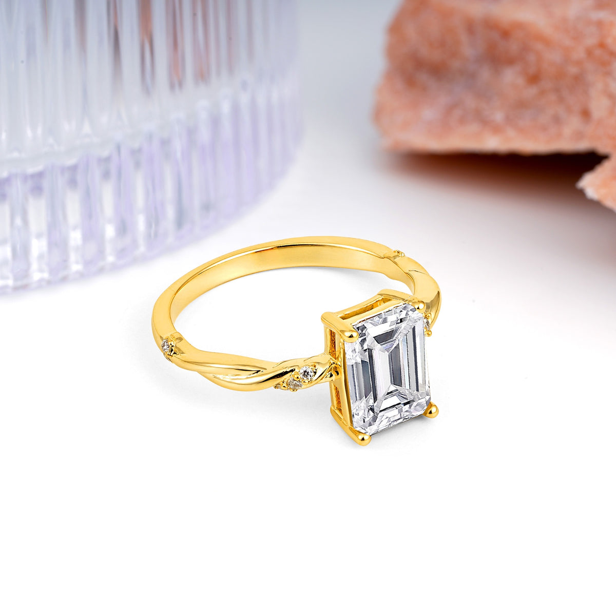 Classic Luxury Twisted 4-Prong Emerald Cut Lab Diamond Engagement Ring - Additional view