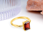 Classic Luxury Twisted 4-Prong Emerald Cut Garnet Engagement Ring - Additional view