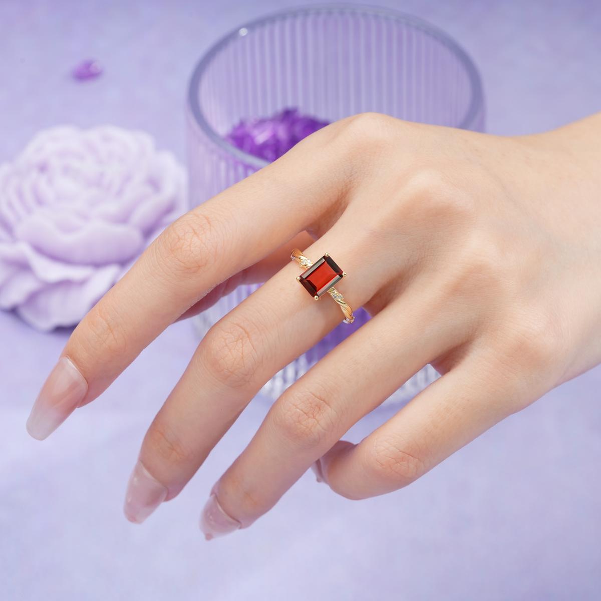 Classic Luxury Twisted 4-Prong Emerald Cut Garnet Engagement Ring