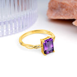 Classic Luxury Twisted 4-Prong Emerald Cut Amethyst Engagement Ring - Additional view