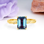 Classic Luxury Twisted 4-Prong Emerald Cut Alexandrite Engagement Ring - Additional view