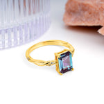 Classic Luxury Twisted 4-Prong Emerald Cut Alexandrite Engagement Ring - Additional view
