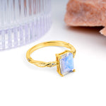 Classic Luxury Twisted 4-Prong Emerald Cut Moonstone Engagement Ring - Additional view