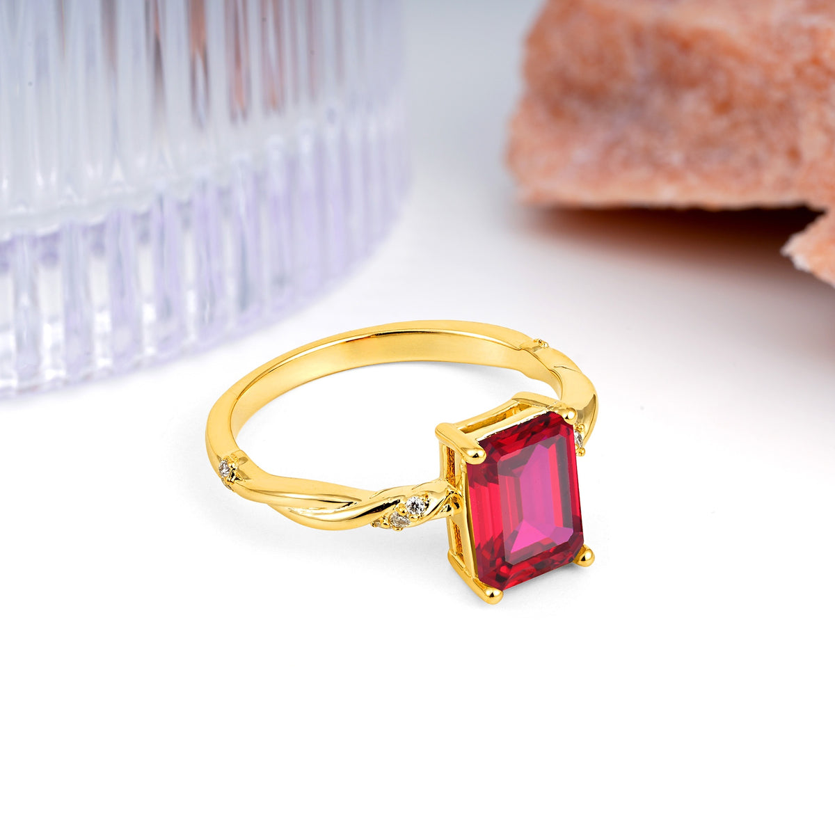 Classic Luxury Twisted 4-Prong Emerald Cut Ruby Engagement Ring - Additional view