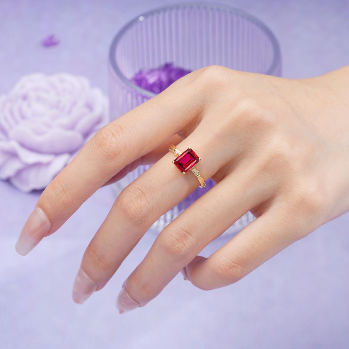Classic Luxury Twisted 4-Prong Emerald Cut Ruby Engagement Ring