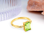 Classic Luxury Twisted 4-Prong Emerald Cut Peridot Engagement Ring - Additional view