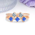 Unique, Minimalist, and Luxurious 4 Prong Princess Cut Aquamarine Bridal ring set - Additional view