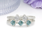 Unique, Minimalist, and Luxurious 4 Prong Princess Cut Moss Agate Bridal ring set - Additional view
