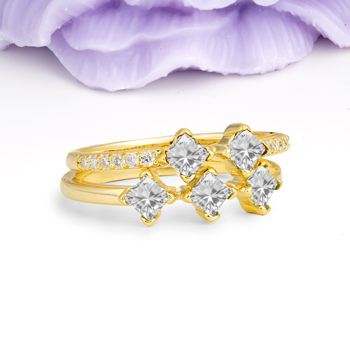 Unique, Minimalist, and Luxurious 4 Prong Princess Cut Moissanite Bridal ring set - Additional view