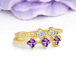 Unique, Minimalist, and Luxurious 4 Prong Princess Cut Amethyst Bridal ring set - Additional view