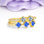 Unique, Minimalist, and Luxurious 4 Prong Princess Cut Aquamarine Bridal ring set - Additional view